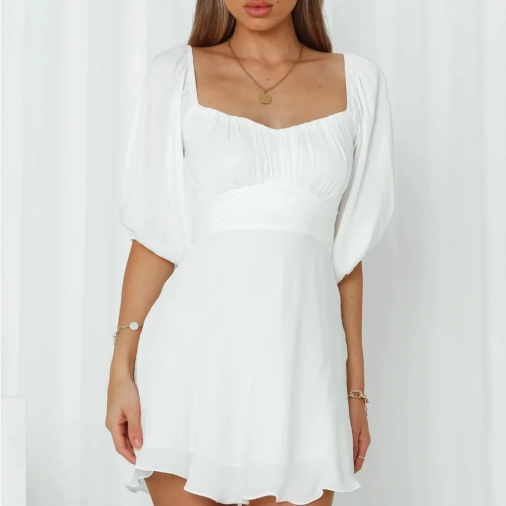 hello molly white long sleeve dress Golden Moon Long Sleeve Mini Dress White Size M from Hello Molly